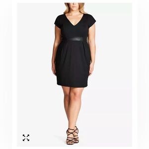 City Chic Trendy Plus Size Faux-Leather-Trim Dress - Black - Size 18